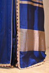 Blue Banarasi Katan Silk Saree with Sona-Rupa Geometric Stripes