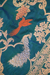 Teal Blue Banarasi Silk Saree with Sona-Rupa Grapes & Birds Woven Jaal