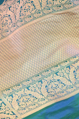 Teal Blue Banarasi Silk Saree with Sona-Rupa Grapes & Birds Woven Jaal