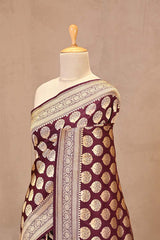 Wine Pure Banarasi Saree with Gold Zari Asharfi Butas