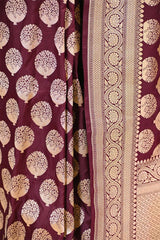 Wine Pure Banarasi Saree with Gold Zari Asharfi Butas