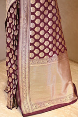 Wine Pure Banarasi Saree with Gold Zari Asharfi Butas
