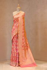 Peach Pure Banarasi Saree with Gold Zari Floral Jaal