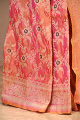 Peach Pure Banarasi Saree with Gold Zari Floral Jaal