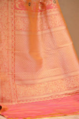 Peach Pure Banarasi Saree with Gold Zari Floral Jaal