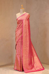 Rani Pink Pure Banarasi Saree with Shikargah Jaal