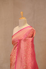 Rani Pink Pure Banarasi Saree with Shikargah Jaal