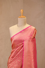 Rani Pink Pure Banarasi Saree with Shikargah Jaal