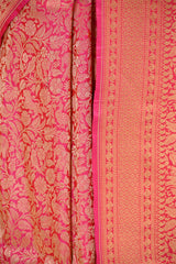 Rani Pink Pure Banarasi Saree with Shikargah Jaal
