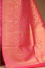 Rani Pink Pure Banarasi Saree with Shikargah Jaal