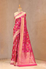 Pink Pure Banarasi Saree with Floral-Shikargah & Meenakari Work