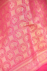 Pink Pure Banarasi Saree with Floral-Shikargah & Meenakari Work