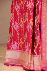Pink Pure Banarasi Saree with Floral-Shikargah & Meenakari Work