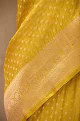 Yellow Pure Banarasi Saree with Gold Zari Buti