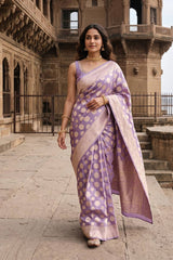 Lavender Pure Banarasi Silk Saree with Polka Dot Butas