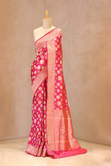 Pink Pure Banarasi Silk Saree with Polka Dot Butas