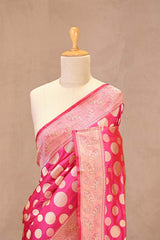 Pink Pure Banarasi Silk Saree with Polka Dot Butas