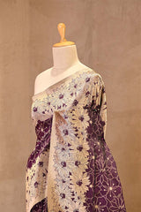 Deep Purple Banarasi Silk Saree with Gold Zari Alfi Floral Jaal and Nakshi Border