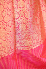 Pink Pure Banarasi Silk Saree With Rangkat Geometrical Jaal
