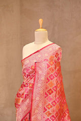 Pink Pure Banarasi Silk Saree With Rangkat Geometrical Jaal