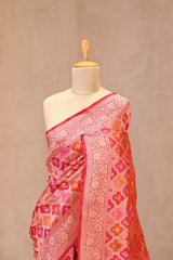 Pink Pure Banarasi Silk Saree With Rangkat Geometrical Jaal