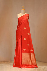 Red Banarasi Silk Saree with Zari Floral Motifs