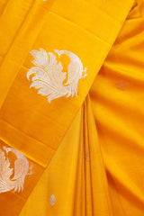 Yellow Handloom Banarasi Silk Saree With Peacock Motifs