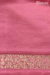 Rose Pink Handloom Satin Silk Banarasi Saree