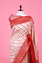 Off White Striped Woven Silk Saree