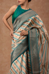 Off White Striped Woven Silk Saree