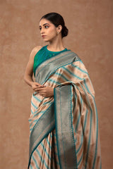 Off White Striped Woven Silk Saree