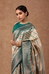 Off White Striped Woven Silk Saree