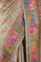 Sage Green Semi Viscose Silk Saree with Pashmina Style Gaja & Ushtra Border