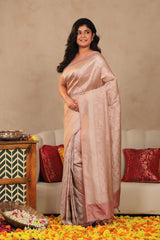 Mauve Soft Silk Saree with Silver Zari Floral Jaal