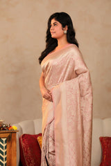 Mauve Soft Silk Saree with Silver Zari Floral Jaal