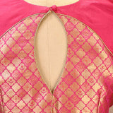 Pink Aari and Sequin Embellished Semi Silk Saree with Lace Border