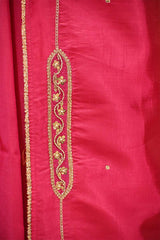 Pink Aari and Sequin Embellished Semi Silk Saree with Lace Border