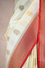 White Semi Silk Banarsi Saree With Gold Zari Woven
