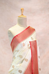 White Semi Silk Banarsi Saree With Gold Zari Woven