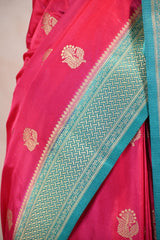 Rani Pink Semi Silk Banarsi Saree With Gold Zari Woven