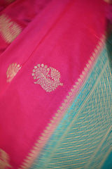 Rani Pink Semi Silk Banarsi Saree With Gold Zari Woven