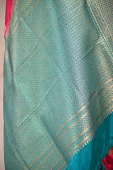 Rani Pink Semi Silk Banarsi Saree With Gold Zari Woven