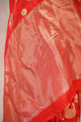 Red Viscose Semi Tussar Silk Saree with Gold Zari Woven Circular Motifs