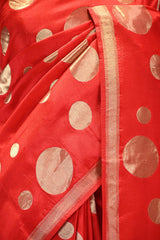 Red Viscose Semi Tussar Silk Saree with Gold Zari Woven Circular Motifs