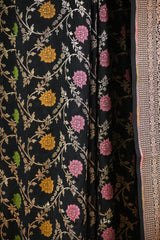 Black Semi Silk Saree with Resham Floral Weave