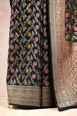 Black Semi Silk Saree with Resham Floral Weave