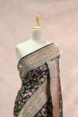 Black Semi Silk Saree with Resham Floral Weave
