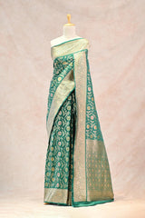 Rama Green Semi Silk Saree with Resham Floral Weave
