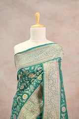 Rama Green Semi Silk Saree with Resham Floral Weave