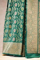 Rama Green Semi Silk Saree with Resham Floral Weave
